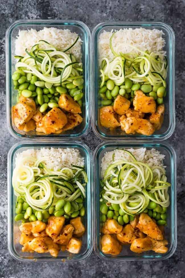 Healthier Firecracker Chicken Meal Prep Bowls Sweet Peas And Saffron