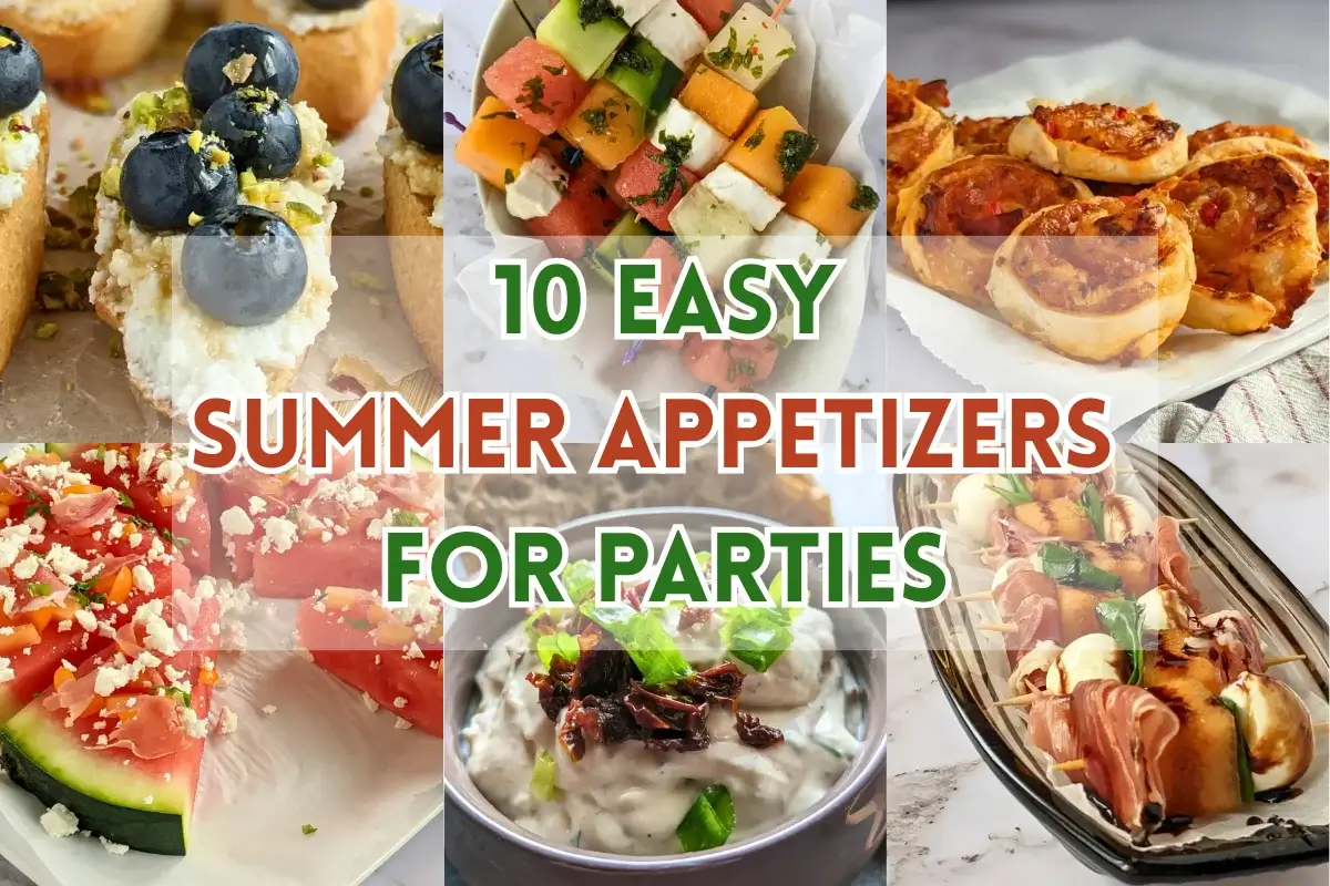 Easy and delicious summer appetizers for parties including finger foods, skewers, and cool bites perfect for entertaining.