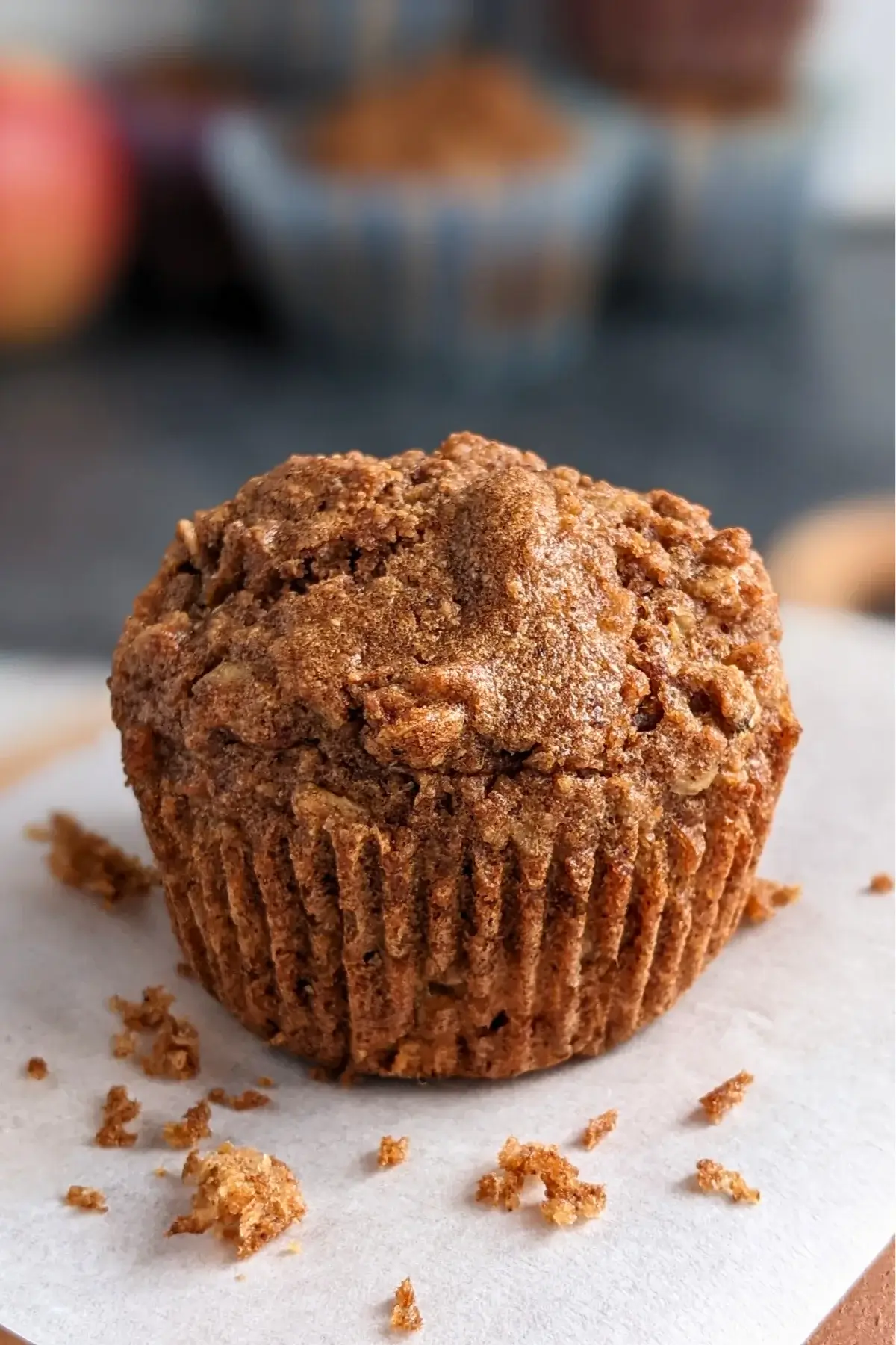 Moist whole wheat muffins with chunks of apple, oats, and a touch of brown sugar.