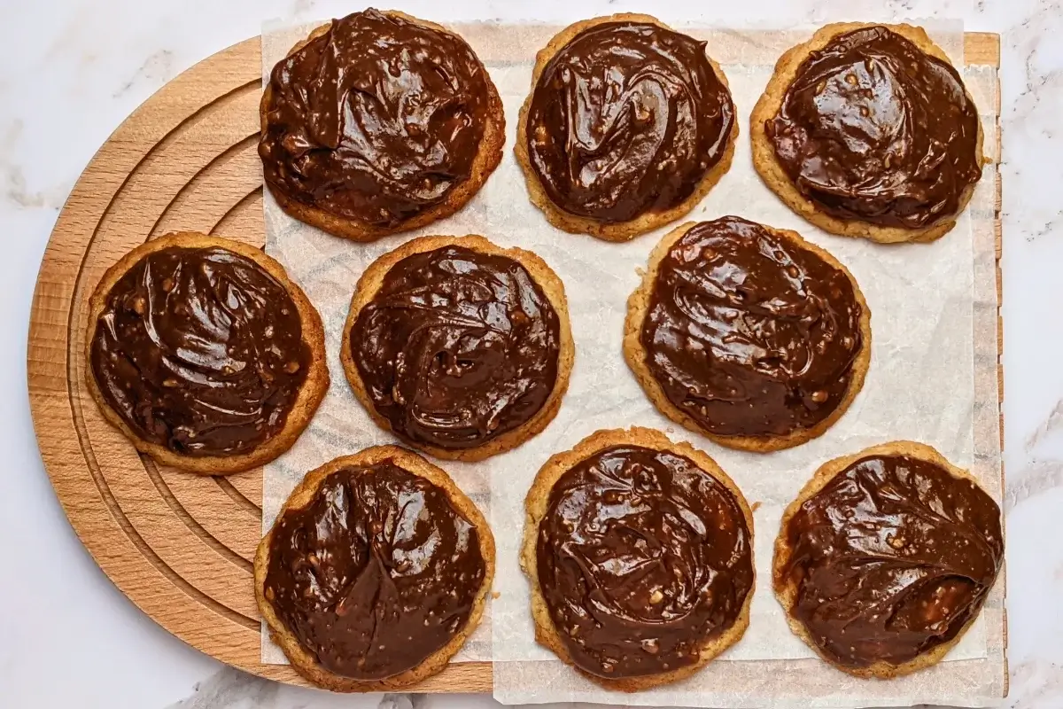 Applesauce cookies with chocolate peanut butter frosting - fall cookies made with applesauce and topped with a chocolate peanut butter frosting.