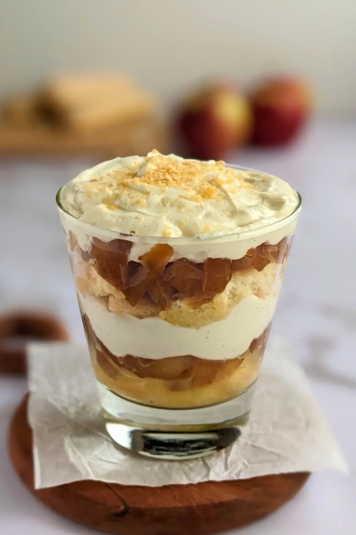 Layered apple tiramisu with creamy mascarpone and Greek yogurt filling.