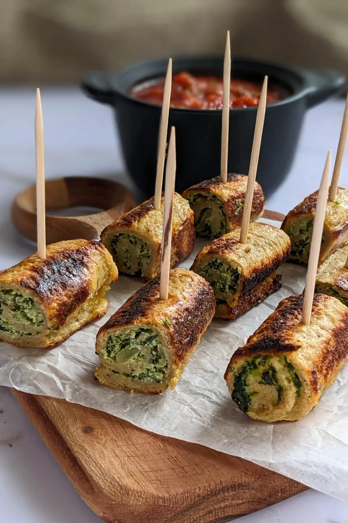 Italian-style savoury French toast stuffed with a spinach and ricotta mix, served with a delicious marinara sauce.